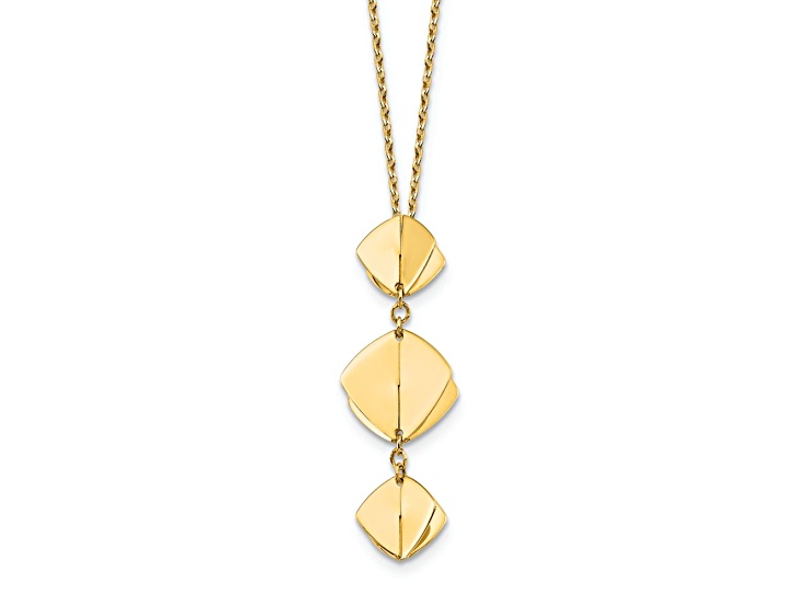 14K Yellow Gold Polished and Diamond-Cut Fancy Dangle Pendant with 16 Inch Cable Chain