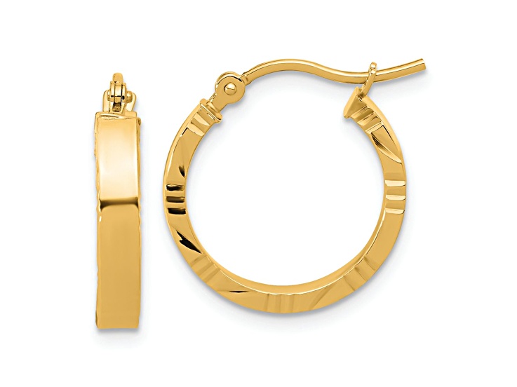 14k Yellow Gold 13/16 inch Diamond-Cut Edge Polished Small Hoop Earrings