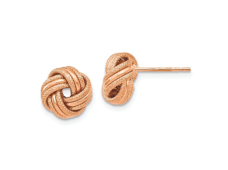 14k Yellow Gold and Rose Gold Plating Over 14k Yellow Gold Polished Diamond-Cut Knot Stud Earrings