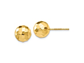 14k Yellow Gold 9.5mm Polished and Diamond-Cut Ball Stud Earrings