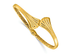 14k Yellow Gold Polished and Grooved Textured Hinged Cuff Bangle