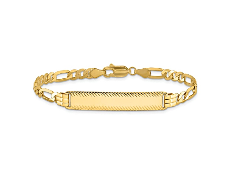 14k Yellow Gold Diamond-Cut Figaro Link ID Bracelet