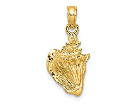 14K Yellow Gold Enameled 3D Conch Shell Pendant