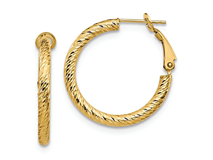 14k Yellow Gold 1 inch Diamond-Cut Round Hoop Earrings
