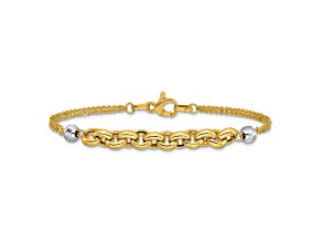 14K Two-tone Gold Polished Diamond-Cut 2-Strand Rolo Link Bracelet