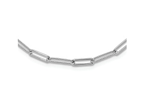Rhodium Over 14k White Gold 3.55mm Solid Polished and Textured Paperclip Link 18 Inch Necklace