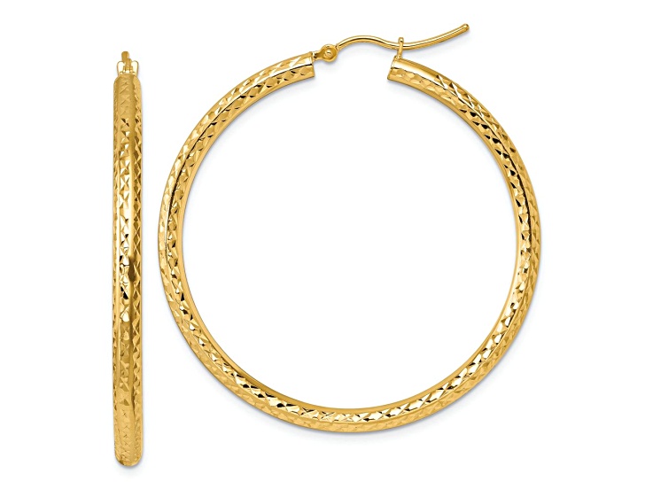 10k Yellow Gold 1 3/4 inch Diamond-Cut Round Hoop Earrings