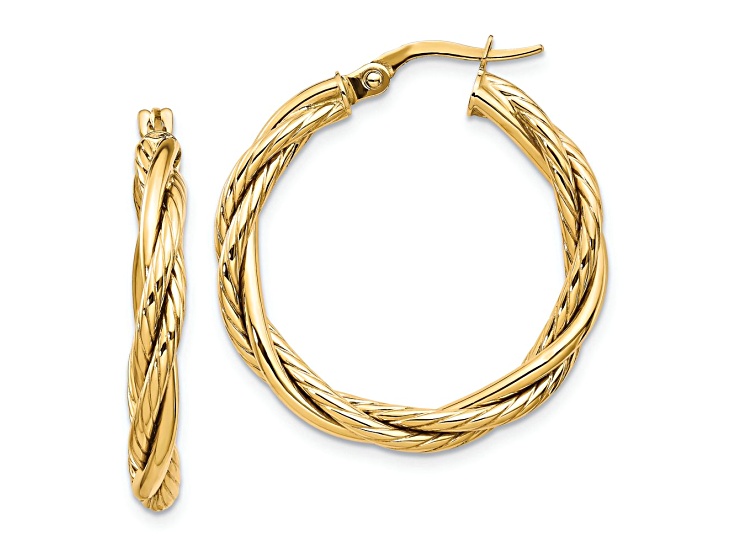 10k Yellow Gold 1 1/16 inch Polished Twisted Hoop Earrings