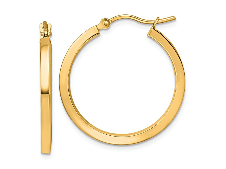 10k Yellow Gold 1 inch Square Tube Hoop Earrings