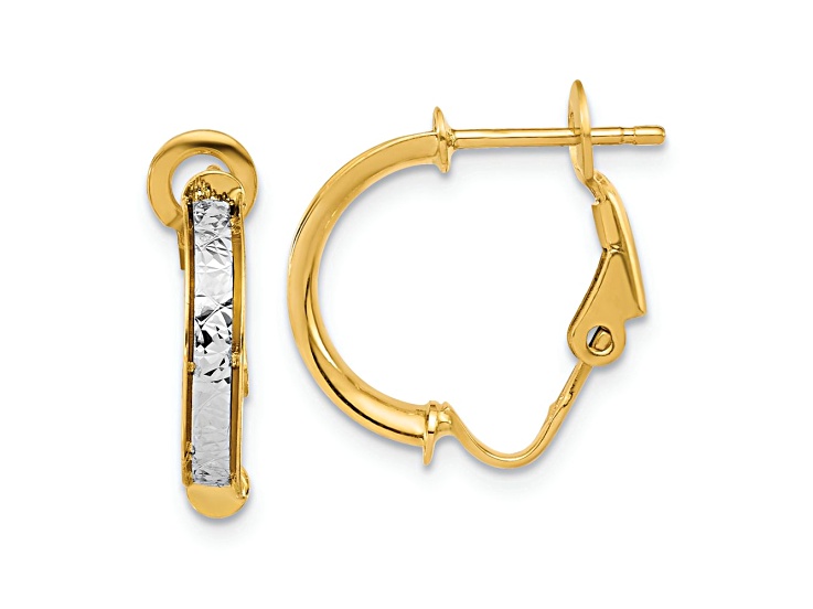 14K Two-tone Gold 5/8 inch Polished and Diamond-Cut Hoop Earrings