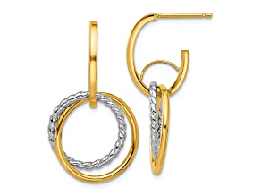 14K Two-tone Gold 1 1/4 inch Polished Twisted Circles J-Hoop Earrings