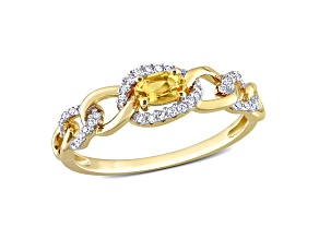 Citrine and Diamond 10K Yellow Gold Link Ring 0.38ctw