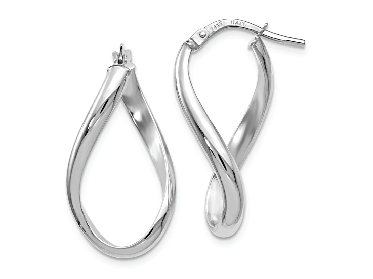 Rhodium Over 14k White Gold 15/16 inch Polished Oval Twisted Hoop Earrings