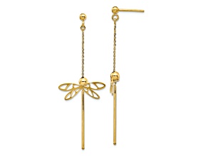 14k Yellow Gold Polished Dragonfly Dangle Earrings