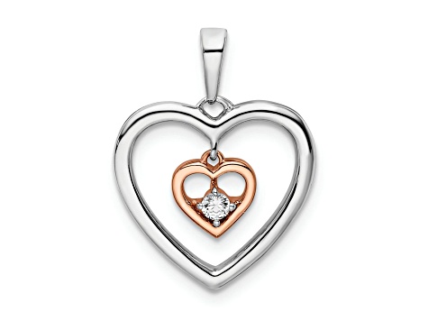 14k White Gold and 14k Rose Gold Double Heart Diamond Pendant