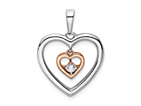 14k White Gold and 14k Rose Gold Double Heart Diamond Pendant