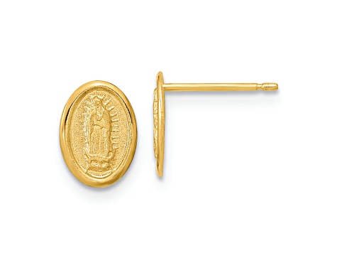 14k Yellow Gold Polished and Satin Our Lady of Guadalupe Stud Earrings