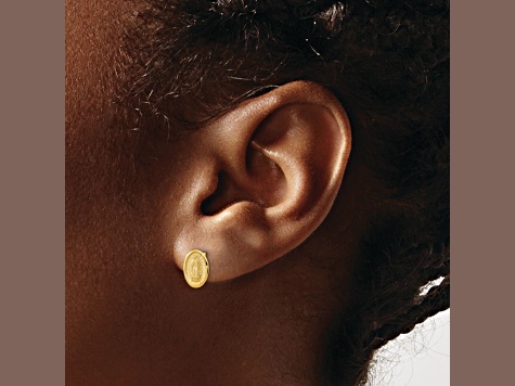 14k Yellow Gold Polished and Satin Our Lady of Guadalupe Stud Earrings