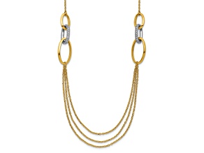 14k Yellow Gold and 14k White Gold Polished Cable Link Fancy Cubic Zirconia Ovals 17 Inch Necklace