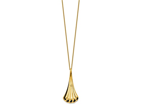 14K Yellow Gold With Black Enamel Polished Fancy Pendant With 16.5 Inch Cable Chain