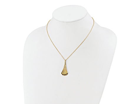 14K Yellow Gold With Black Enamel Polished Fancy Pendant With 16.5 Inch Cable Chain