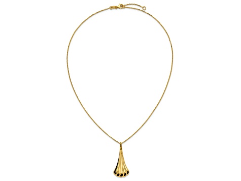 14K Yellow Gold With Black Enamel Polished Fancy Pendant With 16.5 Inch Cable Chain