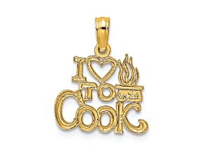 10K Yellow Gold Textured I Love (Heart) To Cook Charm