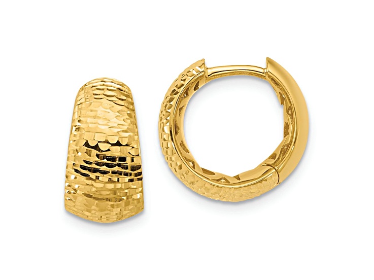 14k Yellow Gold 9/16 inch Polished and Diamond-cut Huggie Hoop Earrings