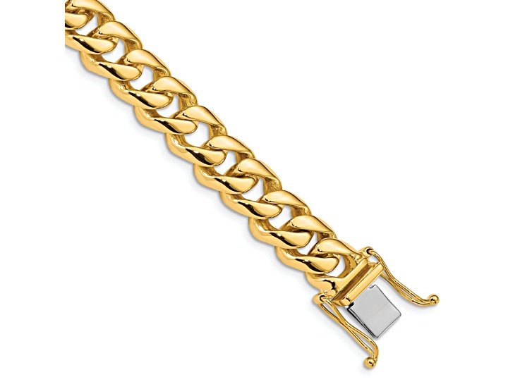 10k Yellow Gold and 10k White Gold 9.6mm Hand-polished Rounded Curb Link Bracelet