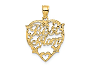 10K Yellow Gold Textured Best Mom in Heart Charm