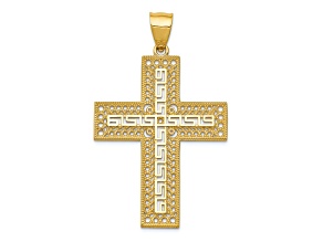 14k Yellow Gold Textured Greek Key Filigree Cross Pendant