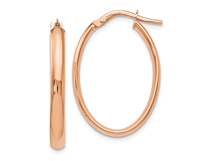 14k Rose Gold 1 inch Polished Oval Hoop Earrings