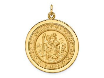 Picture of 14k Yellow Gold Solid Polished and Satin Medium Round Disc Saint Christopher Medal Pendant