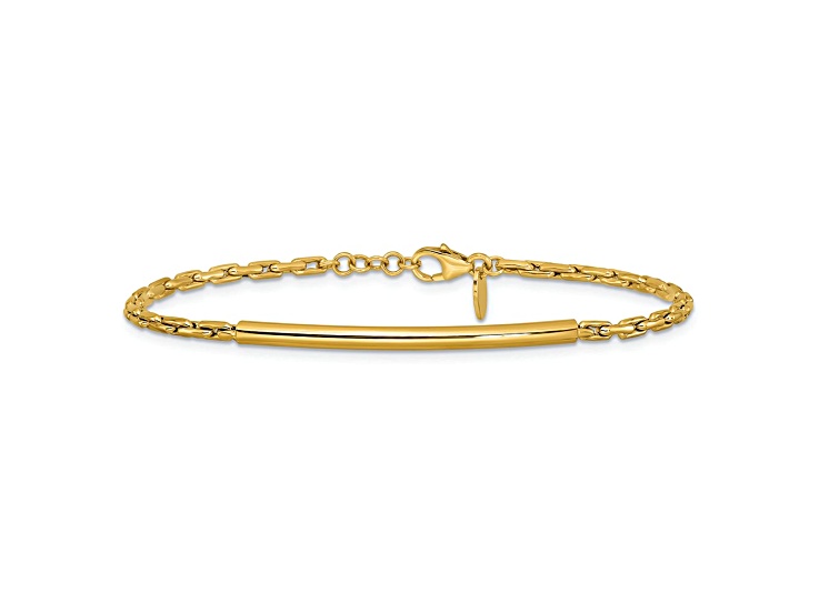 14K Yellow Gold Polished Fancy Link Bar with 0.5-inch Extension Bracelet