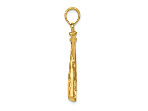 14k Yellow Gold Polished and Textured Open-Backed Bats and Baseball Pendant