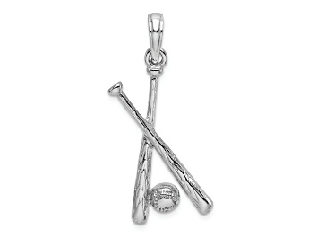 Picture of Rhodium Over 14k White Gold Textured Bats and Baseball Pendant