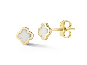 Bellissima Gold 14K Yellow Gold White Enamel Dainty Clover Studs