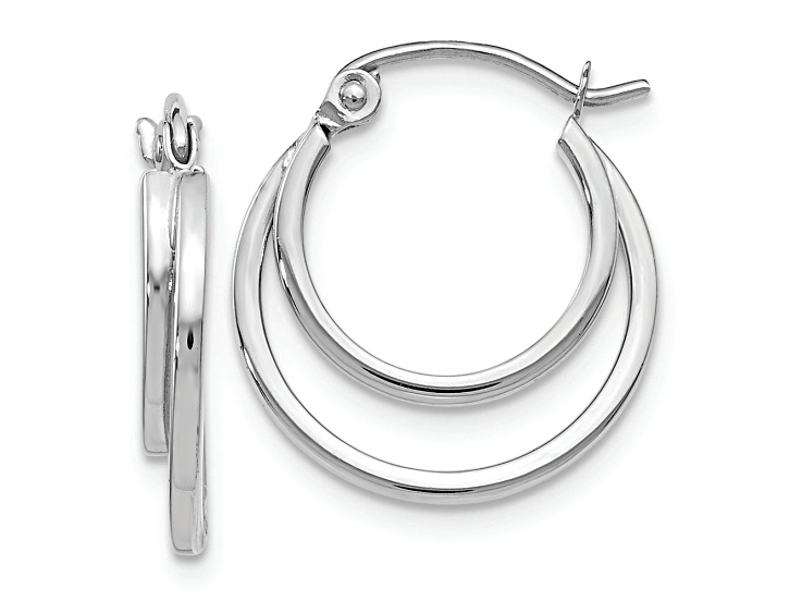 Rhodium Over 14k White Gold 11/16 inch Polished Hinged Hoop Earrings