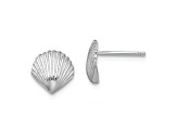 Rhodium Over 14k White Gold Scallop Shell Stud Earrings