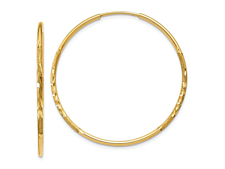 14k Yellow Gold Diamond-Cut and Satin 1 3/16" Endless Hoop Earrings