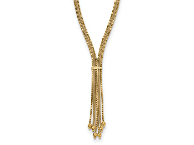 14k Yellow Gold Polished Textured and Diamond-Cut Fancy Drop 17 Inch Necklace
