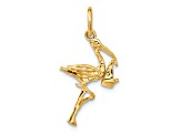 14k Yellow Gold Textured Solid Stork Charm Pendant