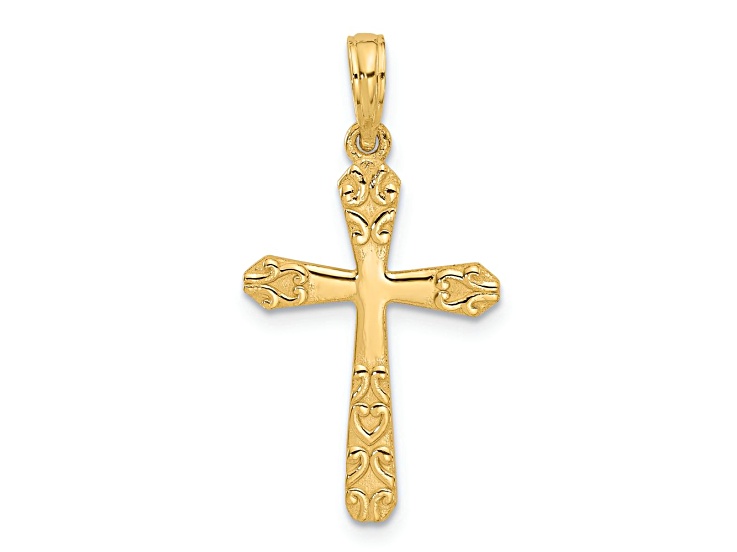 14k Yellow Gold Textured Fancy Cross Charm
