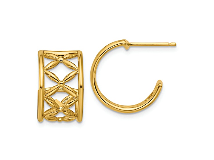 14k Yellow Gold 11/16 inch Polished Criss-cross J-Hoop Earrings