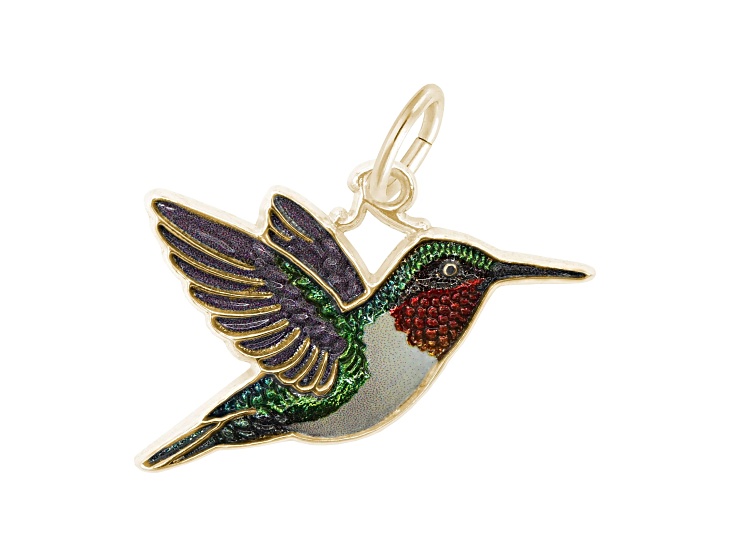 22K Yellow Gold Over Sterling Silver Hummingbird - Painted Measures Approx 13.88mm x 24.77mm