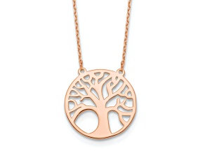 14k Rose Gold Polished Tree of Life Pendant Cable Link 17 Inch Necklace