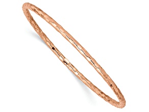 14K Rose Gold 3mm Polished Textured Slip-on Bangle Bracelet