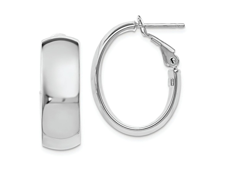 14k Yellow Gold and Rhodium Over 14k Yellow Gold 15/16 inch Polished Hoop Earrings