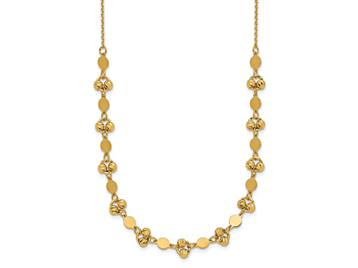 14k Yellow Gold Polished Diamond-Cut Beaded Fancy Circles Cable Link 17 Inch Necklace