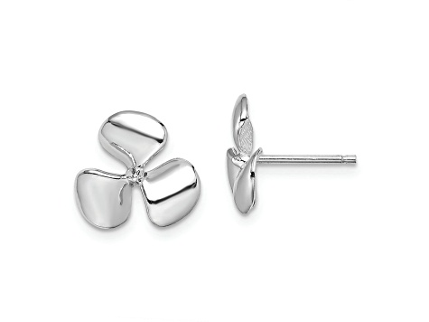 Rhodium Over 14k White Gold Polished 11.95mm Three Blade Propeller with Center Bead Stud Earrings